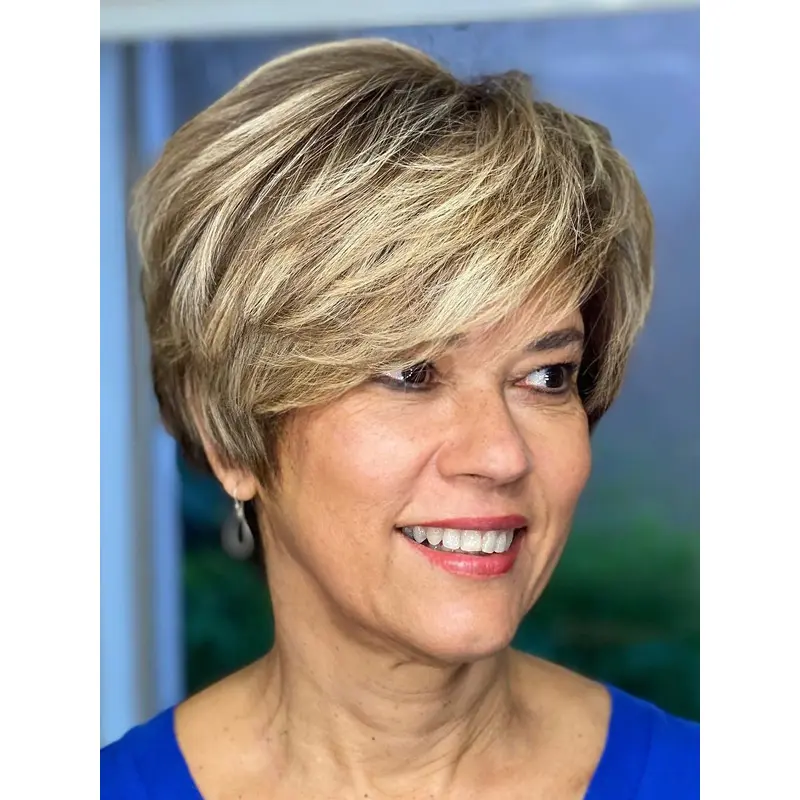 Short Human Hair Wigs With Bangs Monofilament 6" With Bangs Wigs