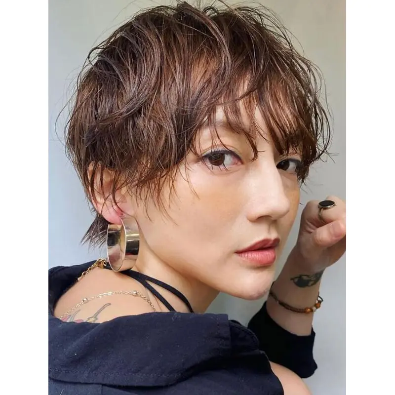 Wig Sale Online Short Boycuts Lace Front Brown Synthetic Straight Wet Pixie Wigs