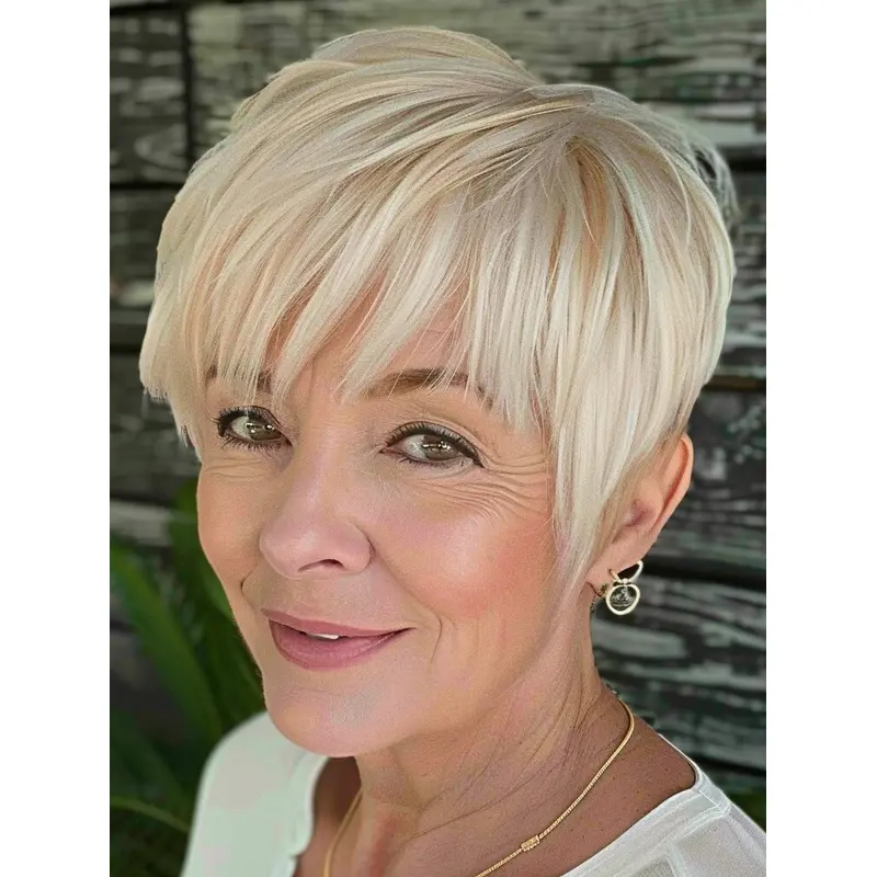 Blonde Short Wig Monofilament 6" With Bangs Wigs