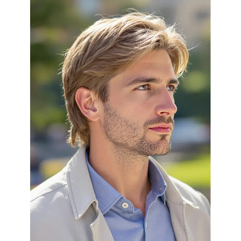 Men Wig With Bangs Blonde Monofilament Straight Wigs