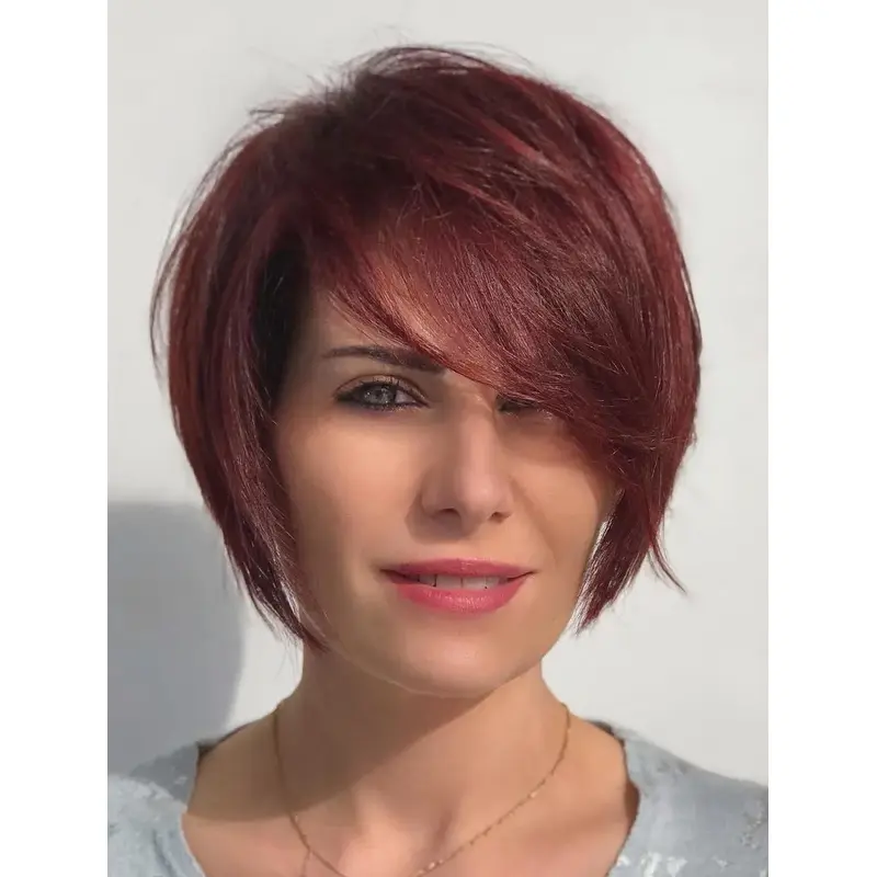 Short Bob Wigs Trendy Straight Wig With Angled Layers Red Short Wig
