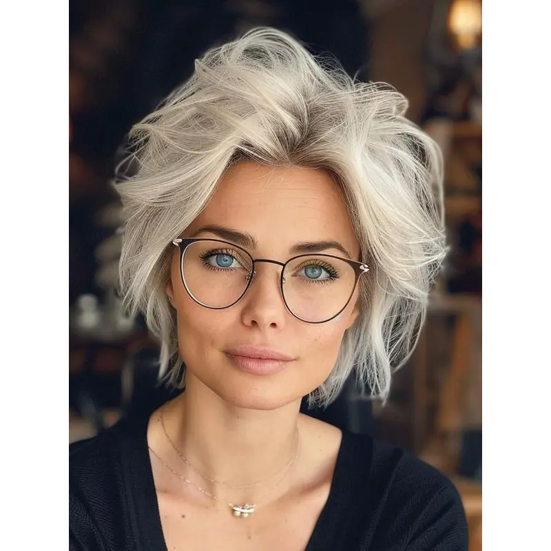 Short Grey Wigs For Women Monofilament Wavy Without Bangs 8" Wigs
