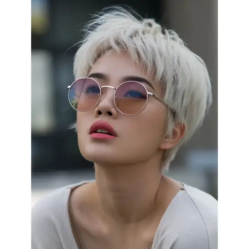 Short White Wig 6" Boycuts Remy Human Hair Lace Front Straight Wigs