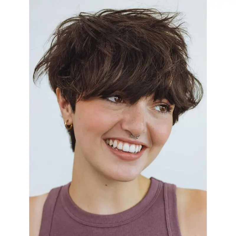 Wigs For Short Hair Brown Synthetic Lace Wig With Bangs Straight Short Wigs