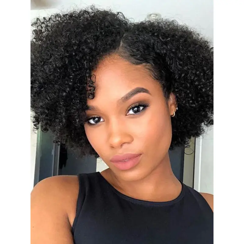 African American Wigs Human Hair Short Black Kinky 8" Wigs