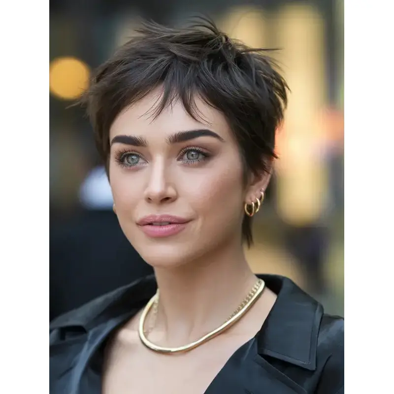 Black Wigs Short Monofilament Straight 6" Boycuts Synthetic Wigs