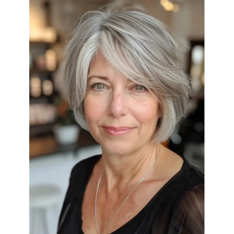 Grey Hair Wigs Short Straight Synthetic Boycuts 8" Lace Front Wigs