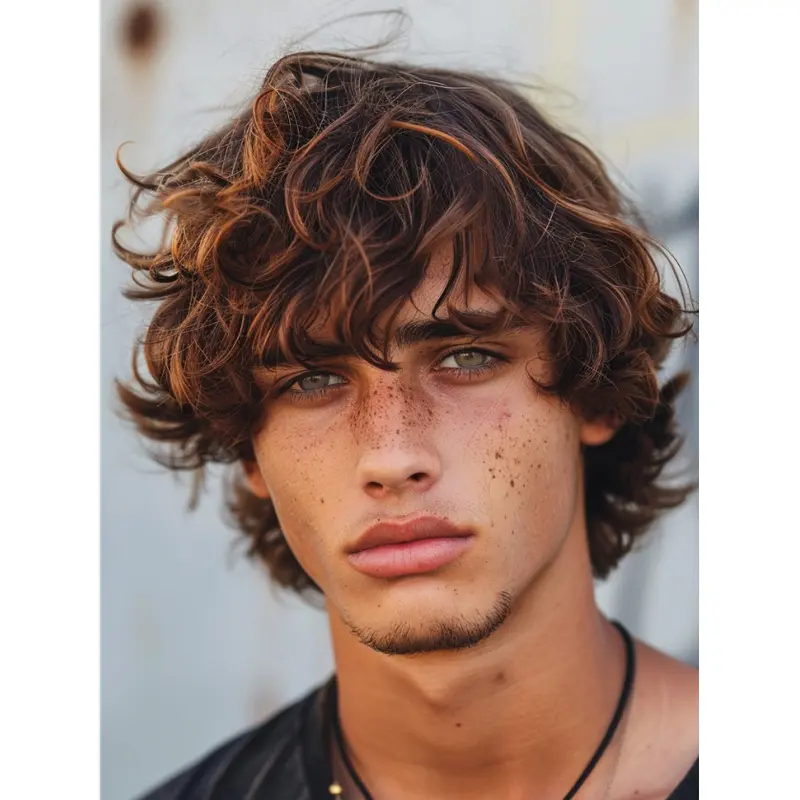 Men Lace Wigs With Bangs 8" Wavy Brown Remy Human Wigs