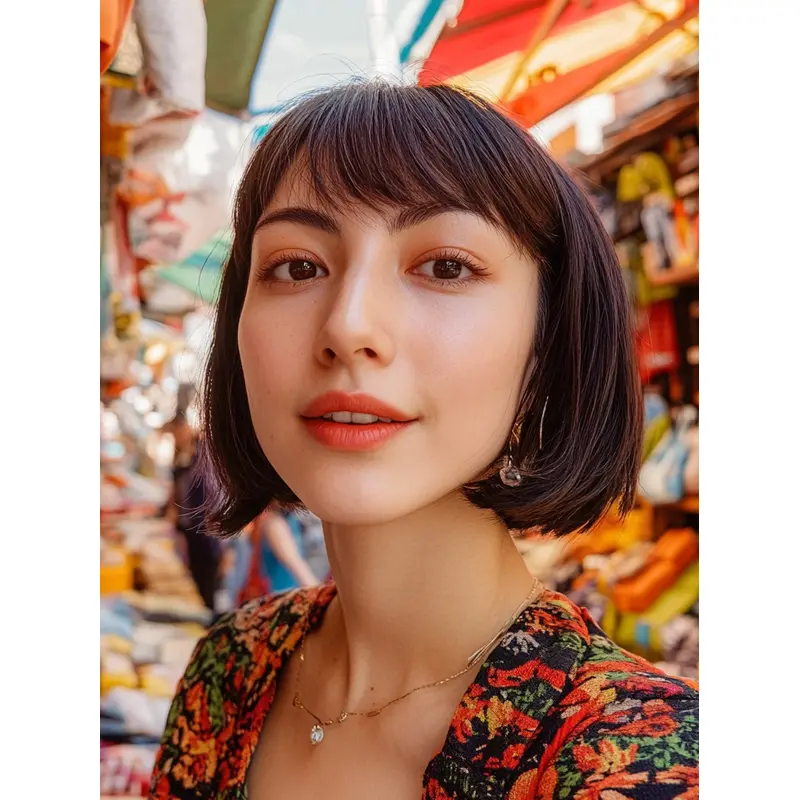 Short Wigs With Bangs Synthetic Lace Front 8" Brown Straight Wigs