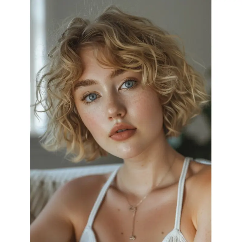 Short Curly Wig Blonde Bobs Synthetic 8" Lace Front Wigs