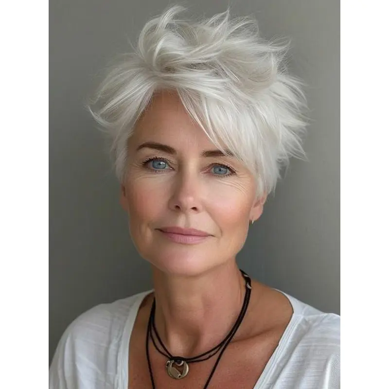 White Grey Wigs Wavy 6" Monofilament Short Wigs