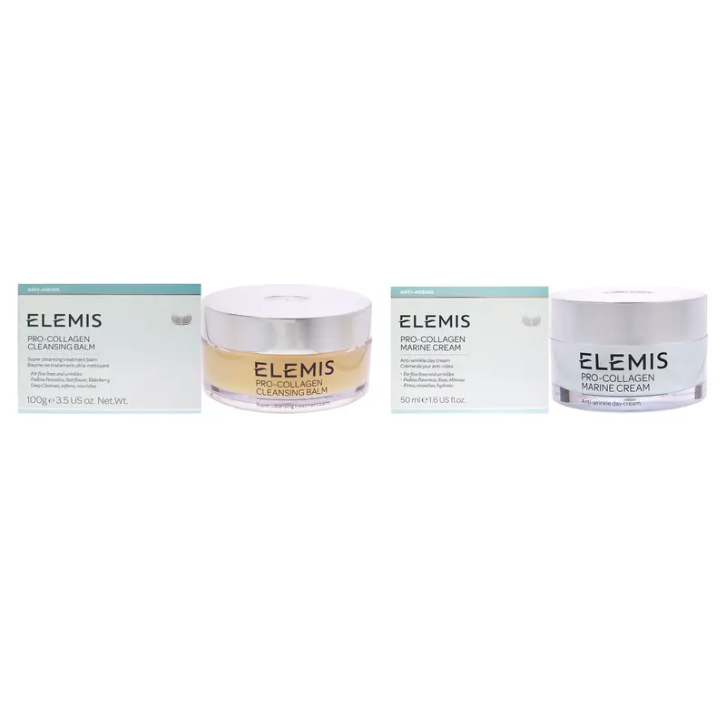 Elemis Pro-Collagen Marine Cream and Cleansing Balm Kit by Elemis for Unisex - 2 Pc Kit 1.7oz Cream, 3.5oz Cleanser