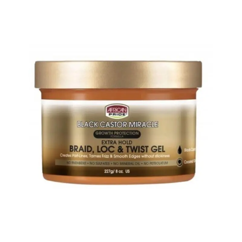 African Pride Black Castor Miracle Braid, Loc & Twist Gel - 8 oz