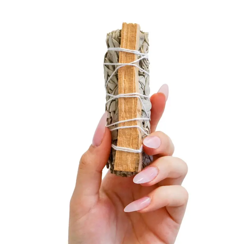 Faiza Naturals Palo Santo With Faiza naturals California White Sage Bundle - 4" Vacuum Packed (Own Farm In California Direct Import)  Fixed Size