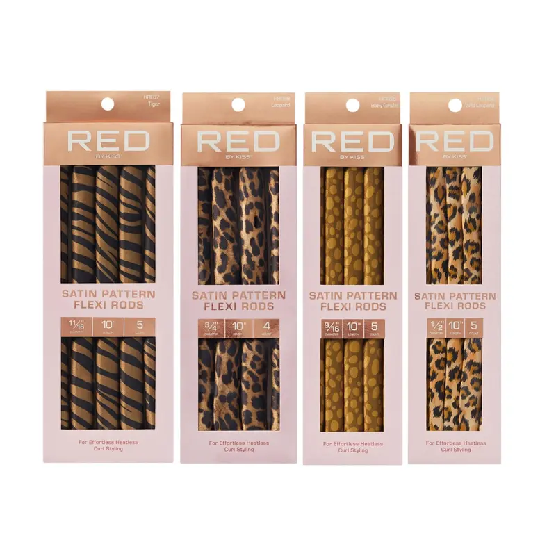 Red by Kiss Animal Print Satin Flexi Rods | Heatless Curlers for Smooth, Frizz-Free Curls