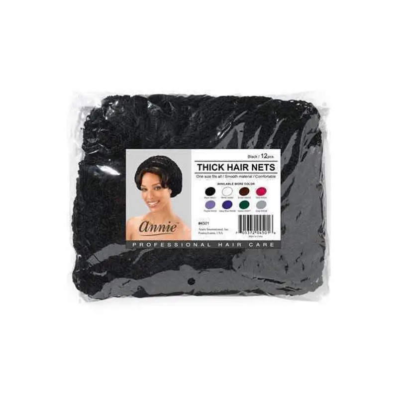 Annie Thick Black Hair Nets - 12pack #4501