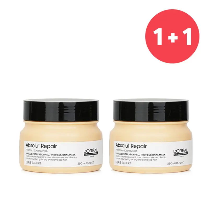 L'Oreal 1+1 SetProfessionnel Serie Expert - Absolut Repair Gold Quinoa + Protein Instant Resurfacing Mask (For Dry and Damaged Hair)  250ml/8.5oz x2
