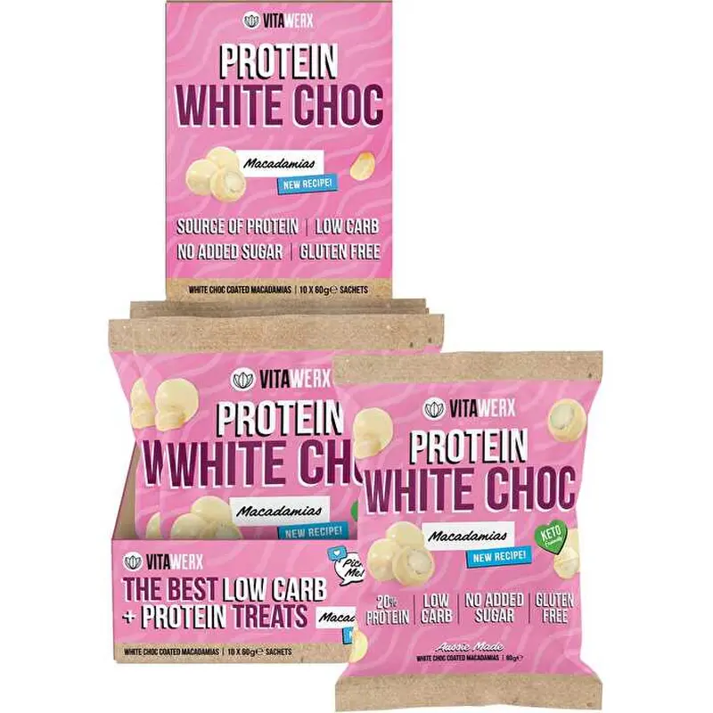 Vitawerx White Choc Coated Macadamias 10x60g