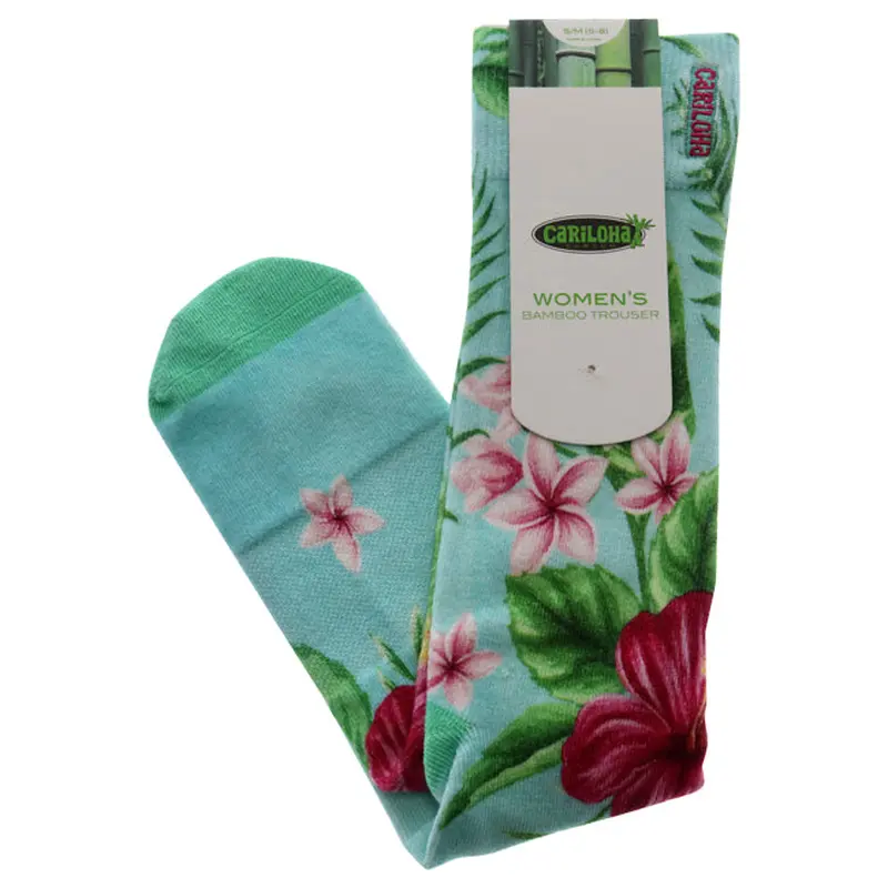 Cariloha Bamboo Printed Trouser Socks - Hibiscus Floral Aqua by Cariloha for Women - 1 Pair Socks (S/M)