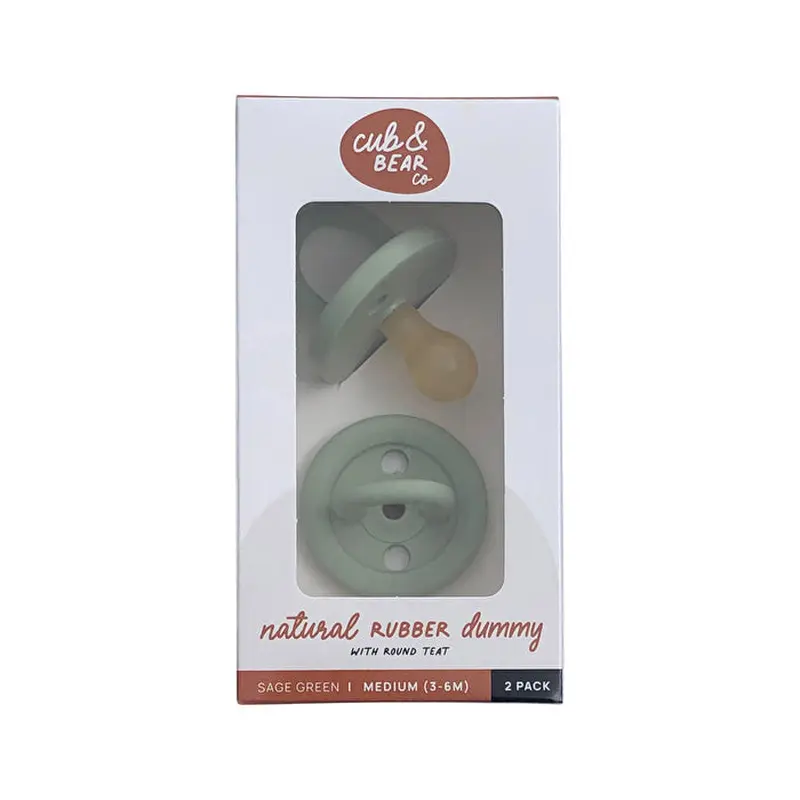 Cub And Bear Co Cub & Bear Co Natural Rubber Dummy Round Teat Medium (3-6 Months) Sage Green Twin Pack