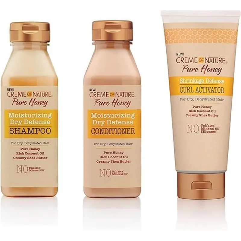 Creme of Nature Pure Hone Dry Defense Shampoo 8 oz, Dry Defense Conditioner  8 oz and Curl Activator 10.5 oz (1 OF EACH)