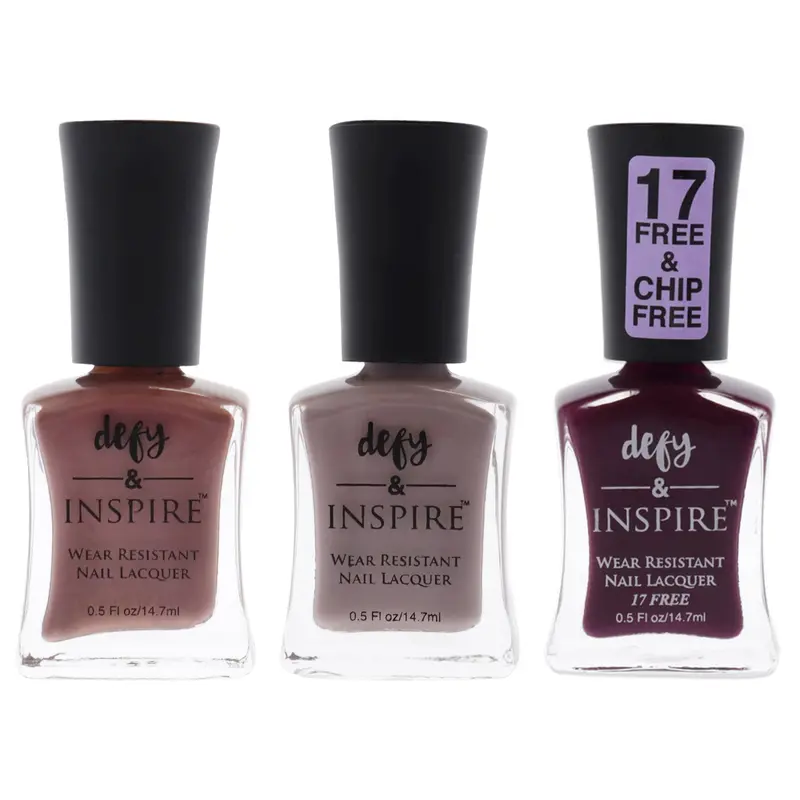 Defy and Inspire Wear Resistant Nail Lacquer Kit by Defy and Inspire for Women - 3 Pc Kit 0.5oz Nail Polish - 142 Behind Closed Doors, 0.5oz Nail Polish - 143 Chopping Block, 0.5oz Nail Polish - 230 Bridezilla