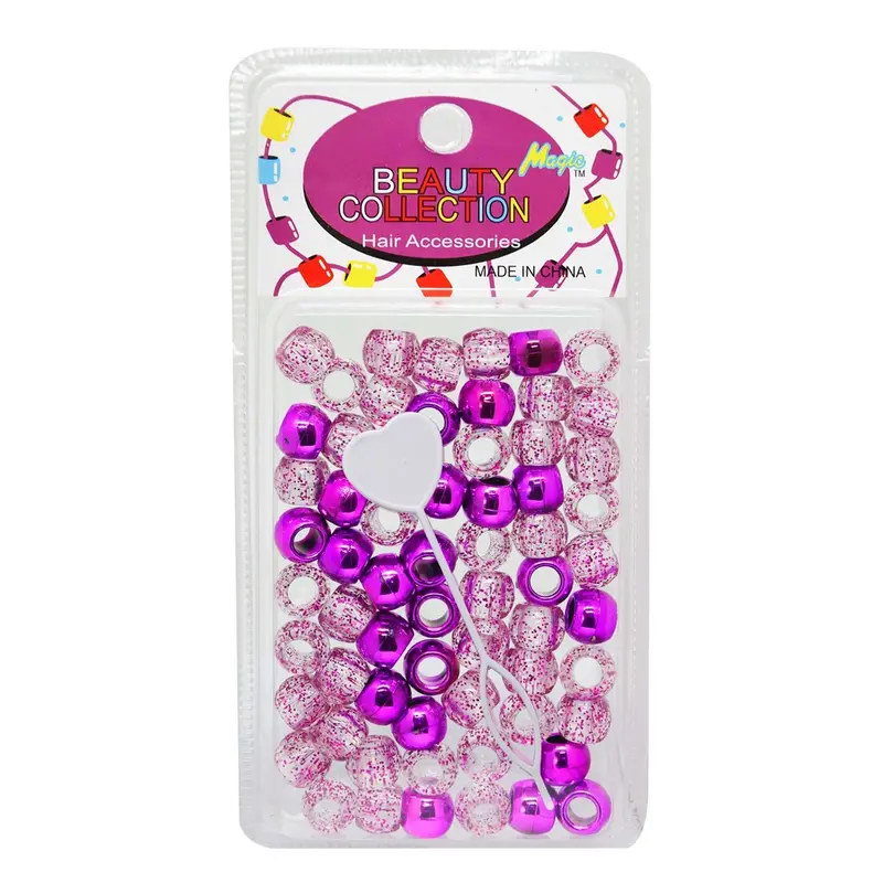 Beauty Collection Round Medium Hair Beads - Metallic Purple & Clear /Glitter #MET2PUR