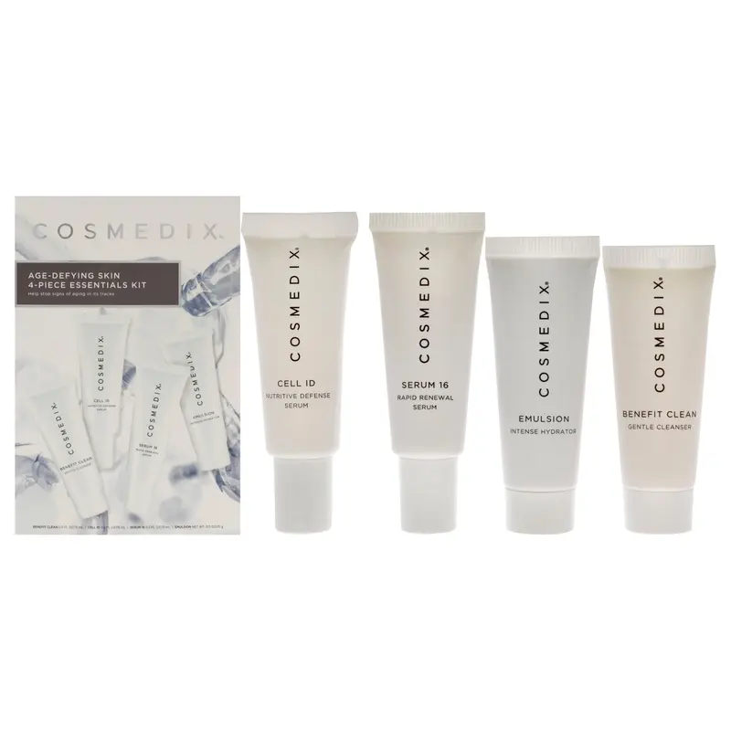 CosMedix Age-Defying Skin Essentials Kit by Cosmedix for Unisex - 4 Pc 0.5oz Benefit Clean, 0.5oz Cell ID, 0.5oz Serum 16, 0.5oz Emulsion