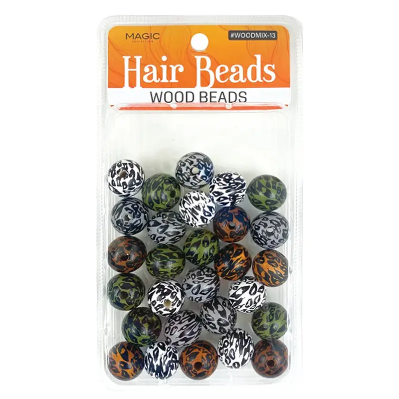 Magic Collection Hair Beads Wood Beads - Round Leopard #WOODMIX13