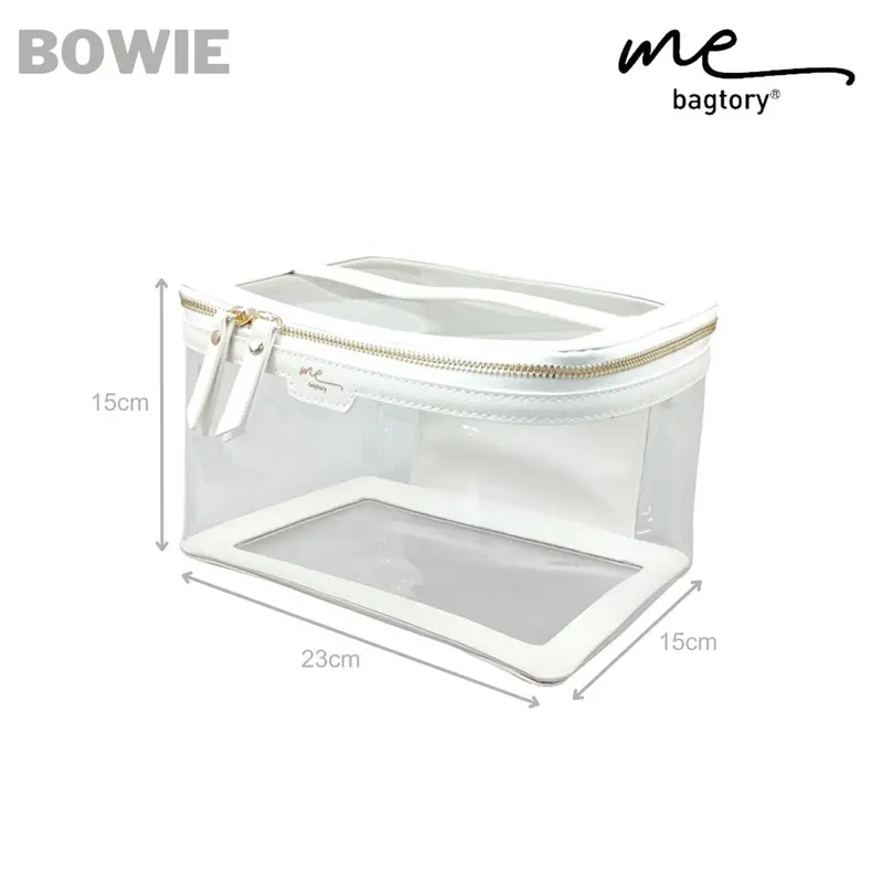 bagtory ME BOWIE White, Portable PVC Transparent Cosmetic Case, Make Up Bag, Toiletry Storage Organizer, PVC Suitcase  Fixed Size