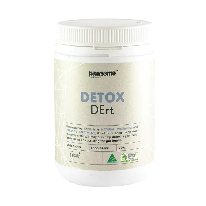 Pawsome Organics Pet Detox DErt (Diatomaceous Earth Worming & Parasite Control for dogs & cats) 300g