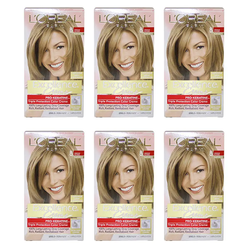 LOreal Paris Excellence Creme Pro - Keratine - 8 Medium Blonde - Natural by LOreal Paris for Unisex - 1 Application Hair Color - Pack of 6