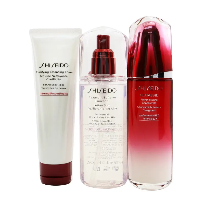 Shiseido Ultimune Defend Daily Care Set: Ultimune Power Infusing Concentrate 100ml + Clarifying Cleansing Foam 125ml + Treatment Softener Enriched 150ml  3pcs