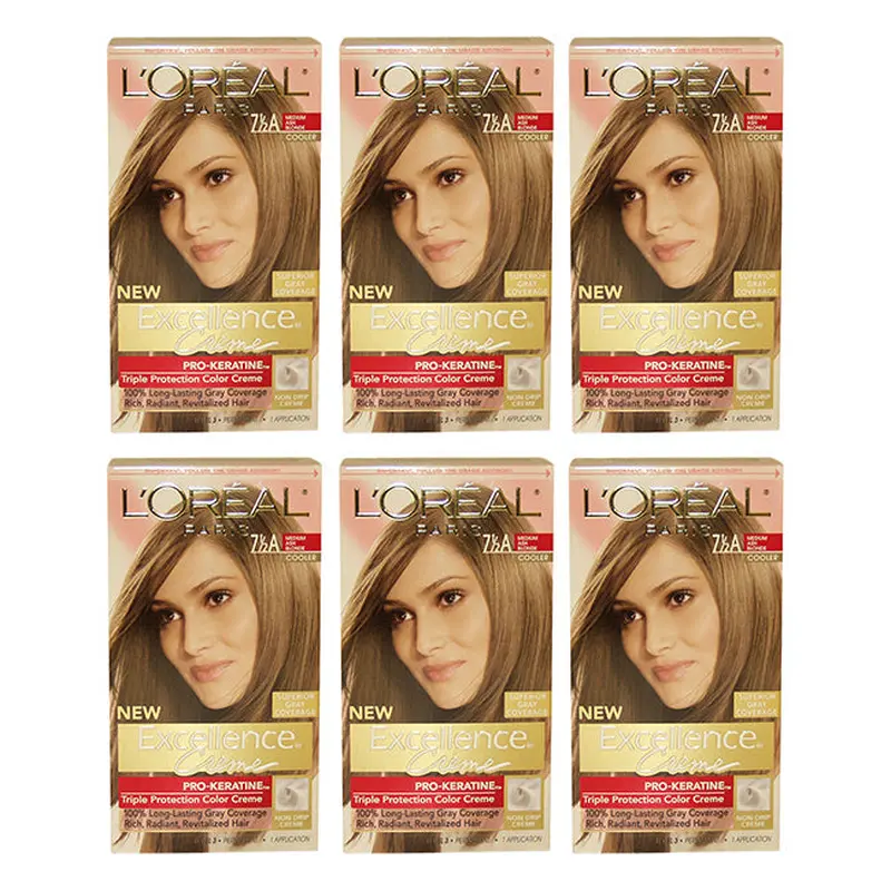 LOreal Paris Excellence Creme Pro - Keratine - 7.5A Medium Ash Blonde - Cooler by LOreal Paris for Unisex - 1 Application Hair Color - Pack of 6