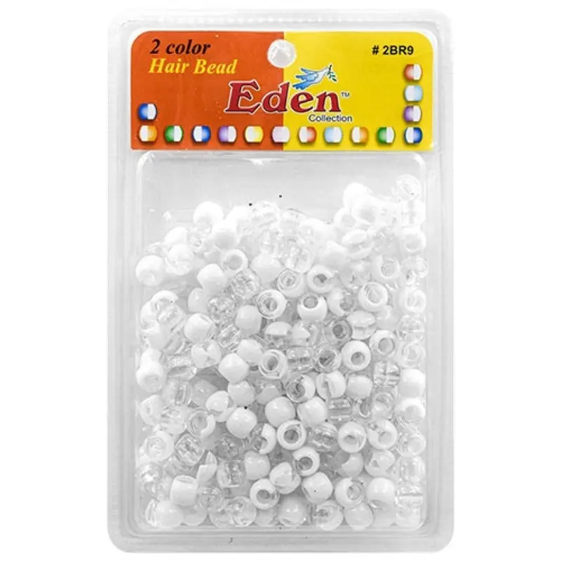 Eden 2 Colour Medium Hair Beads Jumbo Pack - Clear & White #2BR9-CWHT