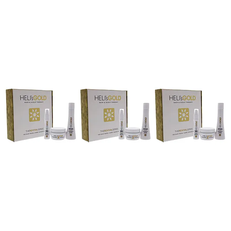 Helis Gold The Revival Series Travel Kit by Helis Gold for Unisex - 3 Pc 3.3oz Revitalize Shampoo, 3.3oz Restructure Masque, 1oz Crystal Cream - Pack of 3