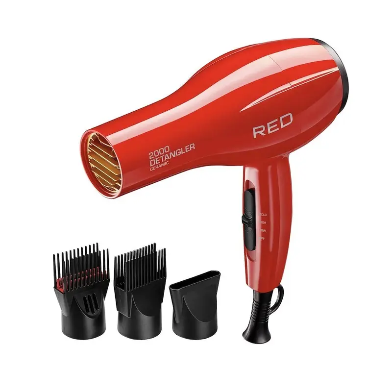 Red by Kiss 2000 Ceramic Detangler Hair Dryer with 3  Styling Attachments