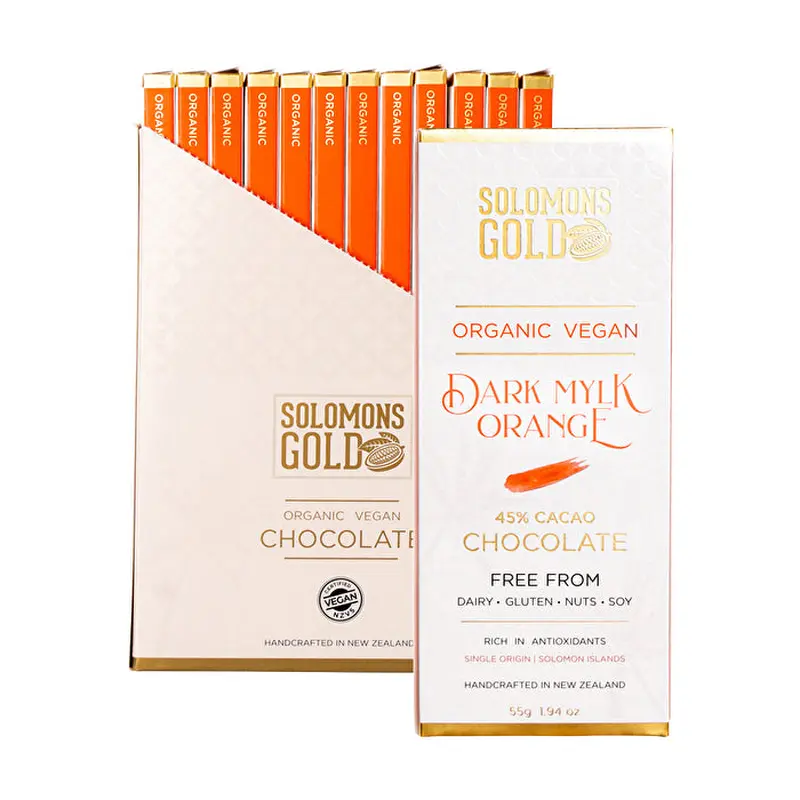 Solomons Gold Organic Vegan Dark Mylk Orange Chocolate (45% Cacao) 55g x 12 Display