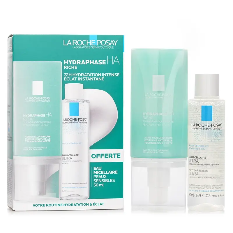 La Roche Posay Votre Routine Hydatation & Eclat Set: Hydraphase HA Riche Moisturizing  Cream 50ml + Micellar Water 50ml  2pcs