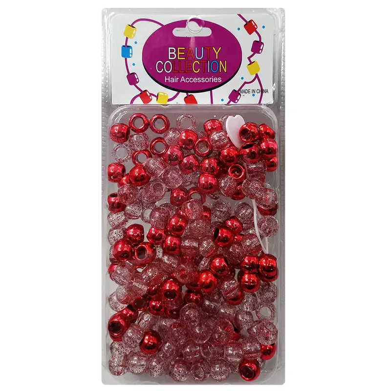 Beauty Collection Round Medium Hair Beads Jumbo Pack - Metallic Pink & Clear /Glitter #METRED