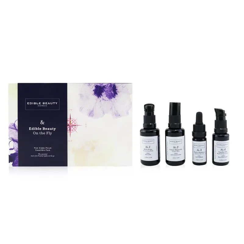 Edible Beauty & Edible Beauty On The Fly Travel Mini Kit: Cleansing Milk 15ml+ Toner Mist 30ml+ Ageless Serum 10ml+ Hydrating Lotion 15ml  4pcs