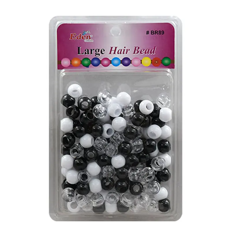 Eden Large Hair Beads Jumbo Pack - Black, White & Clear #BR89M3