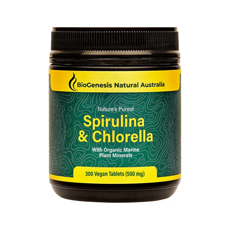 Biogenesis Natural Australia BioGenesis Natural Australia (Travel Friendly) Nature's Purest Spirulina & Chlorella with Organic Marine Plant Minerals 500mg 300t