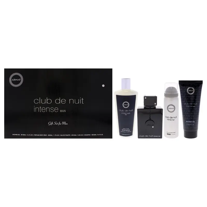 Armaf Club De Nuit Intense by Armaf for Men - 4 Pc Gift Set 3.6oz EDT Spray, 1.7oz Body Spray, 3.4oz Shower Gel, 8.4oz Shampoo