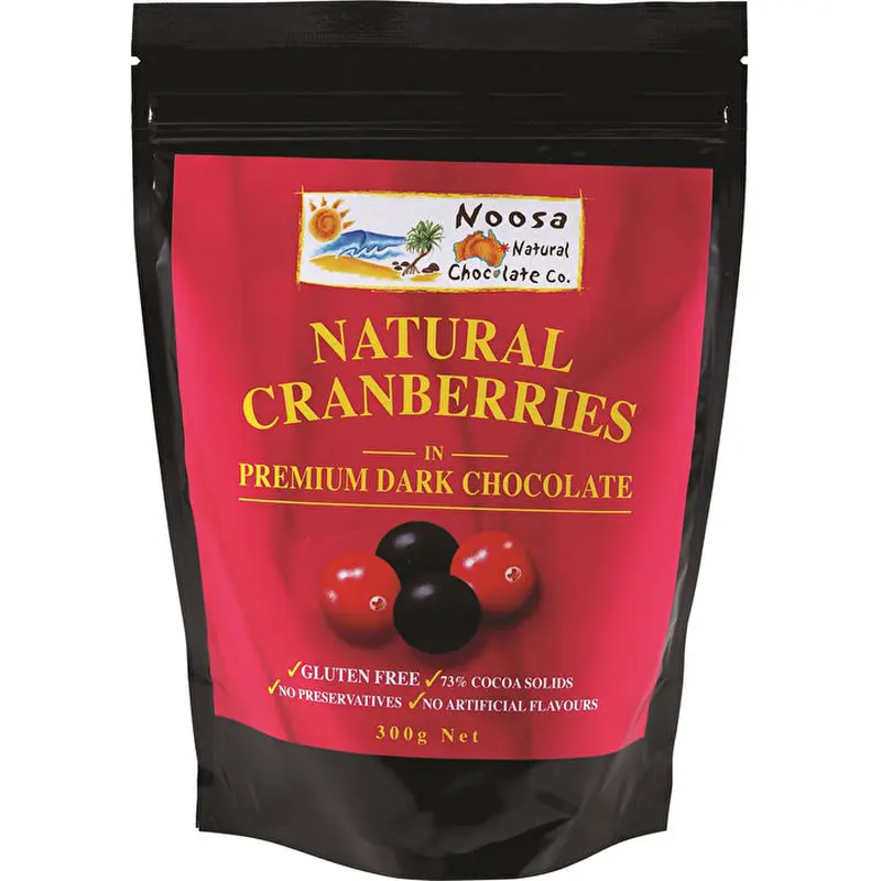 Noosa Natural Choc Co Cranberries in Premium Dark Chocolate 300g