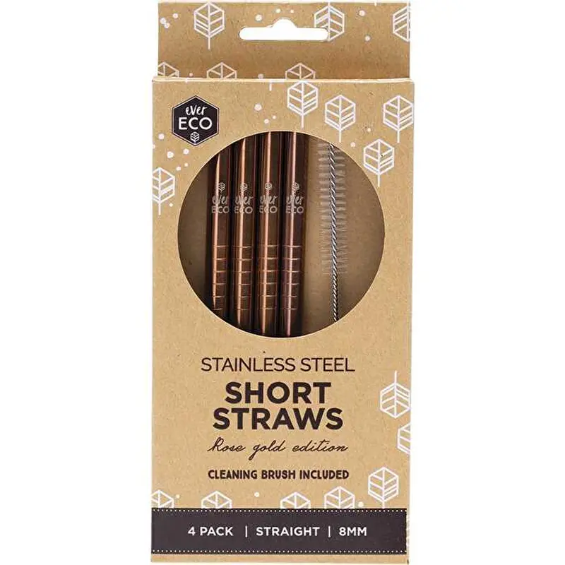Ever Eco Stainless Steel Short Straws Rose Gold 4pk