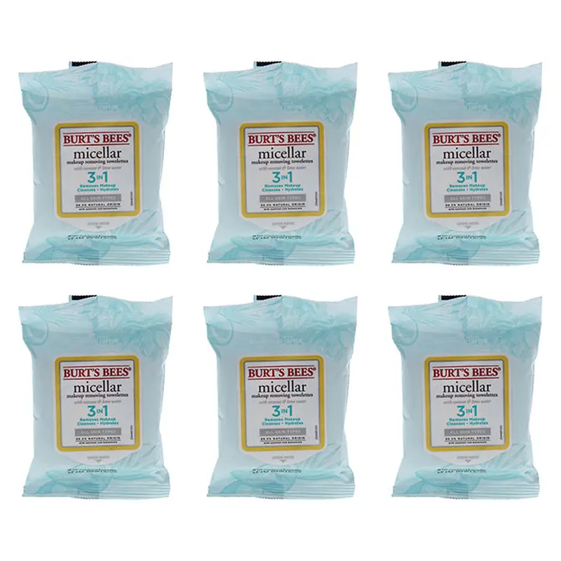 Burts Bees Micellar Makeup Removing Towelettes - Coconut and Lotus Water by Burts Bees for Women - 10 Count Towelettes - Pack of 6