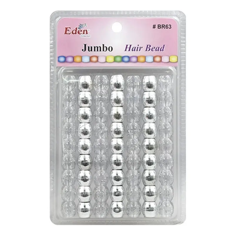 Eden Jumbo Hair Beads - Silver & Clear w/ Glitter #BR63MSG