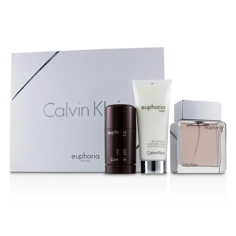 Calvin Klein Euphoria Men Coffret: Eau De Toilette Spray 100ml/3.4oz + Deodorant Stick 75g/2.6oz + After Shave Balm 100ml/3.4oz (White Box)  3pcs
