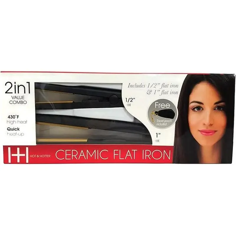 H&H Value Combo Gold Ceramic Flat Iron On/Off Black 5873